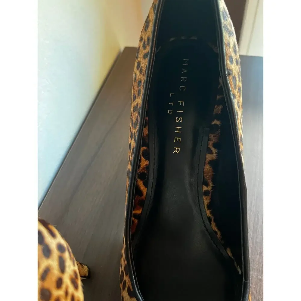 Marc Fisher LTD Gennily Leopard Calf Hair Pointed Toe Pumps Heels 8.5M